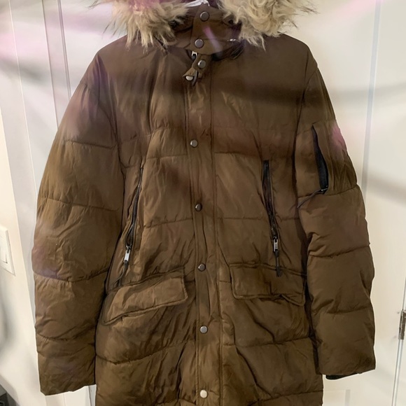 Zara Trafaluc Parka Coat Brown Fur Hood - Picture 3 of 9